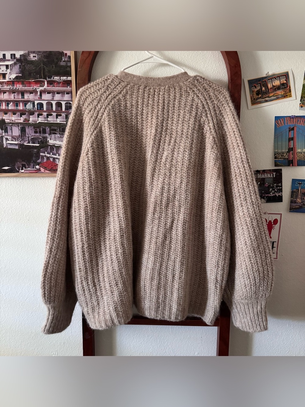 Sezane Basile Cardigan Knit Light Beige Oatmeal - Picture 8 of 9